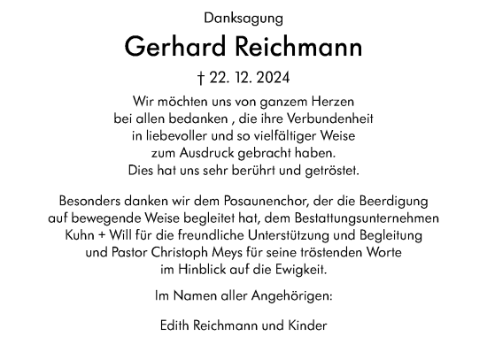 Traueranzeige von Gerhard Reichmann von Wetzlarer Neue Zeitung