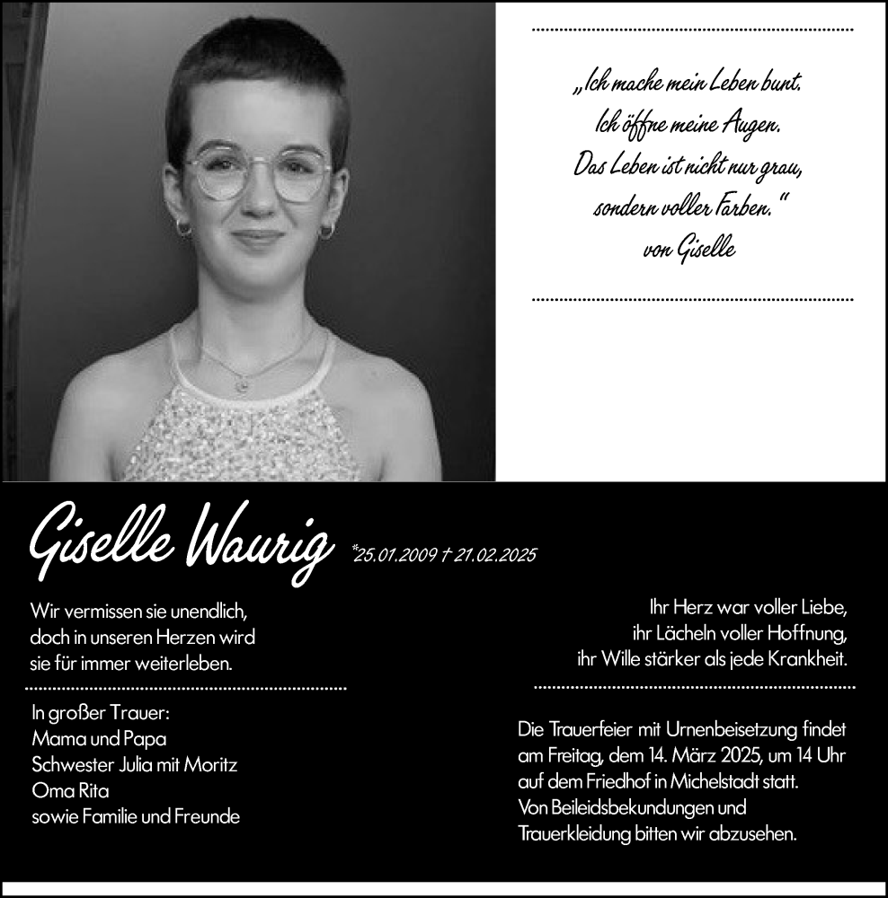 Traueranzeige für Giselle Waurig vom 08.03.2025 aus Odenwälder Echo