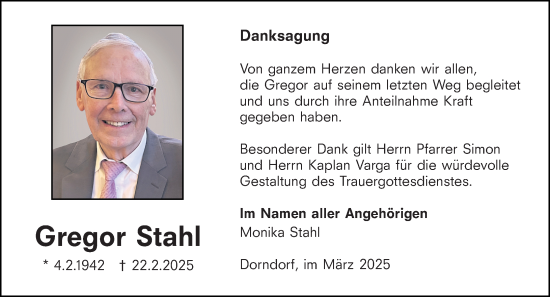 Traueranzeige von Gregor Stahl von Nassauische Neue Presse