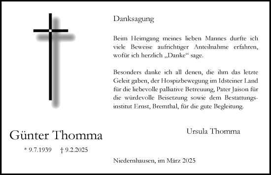 Traueranzeige von Günter Thomma von Wiesbadener Kurier