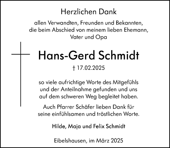 Traueranzeige von Hans-Gerd Schmidt von Dill Block