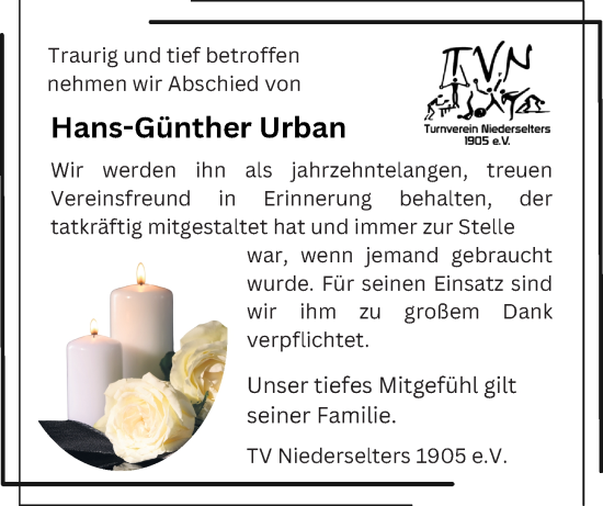 Traueranzeige von Hans-Günther Urban von Camberger Anzeiger