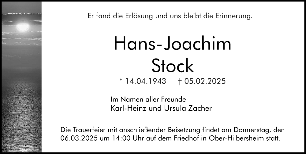  Traueranzeige für Hans-Joachim Stock vom 01.03.2025 aus Allgemeine Zeitung Rheinhessen-Nahe