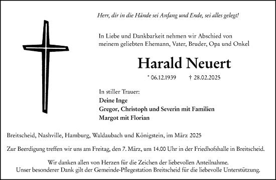 Traueranzeige von Harald Neuert von Dill Block