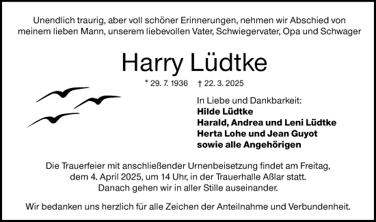 Traueranzeige von Harry Lüdtke von Wetzlarer Neue Zeitung
