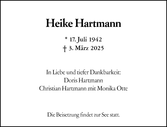 Traueranzeige von Heike Hartmann von Darmstädter Echo