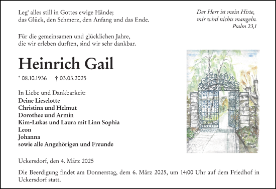 Traueranzeige von Heinrich Gail von Dill Block