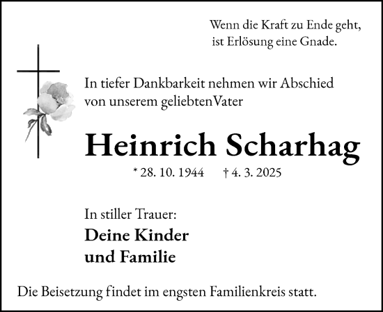 Traueranzeige von Heinrich Scharhag von Rheingau Kurier