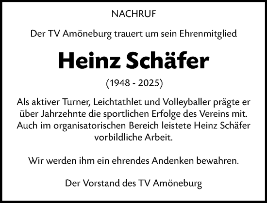 Traueranzeige von Heinz Schäfer von Wiesbadener Kurier