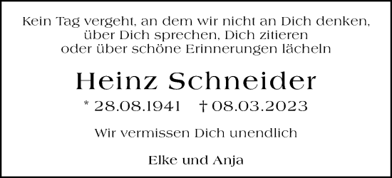 Traueranzeige von Heinz Schneider von Darmstädter Echo