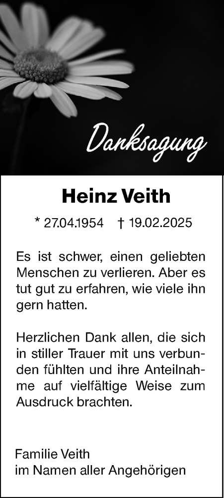  Traueranzeige für Heinz Veith vom 22.03.2025 aus Darmstädter Echo