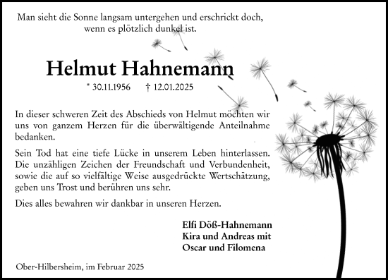 Traueranzeige von Helmut Hahnemann von Allgemeine Zeitung Rheinhessen-Nahe