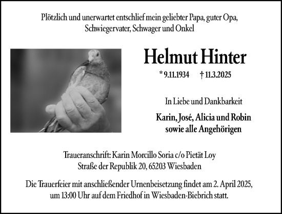 Traueranzeige von Helmut Hinter von Wiesbadener Kurier