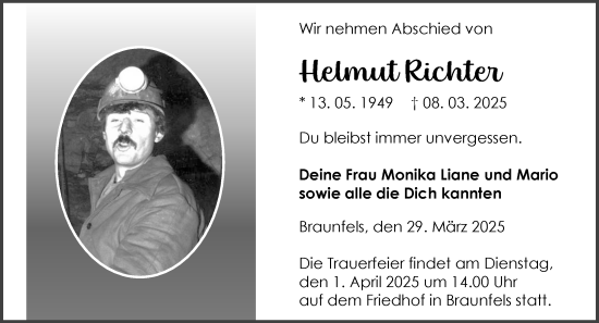 Traueranzeige von Helmut Richter von Wetzlarer Neue Zeitung