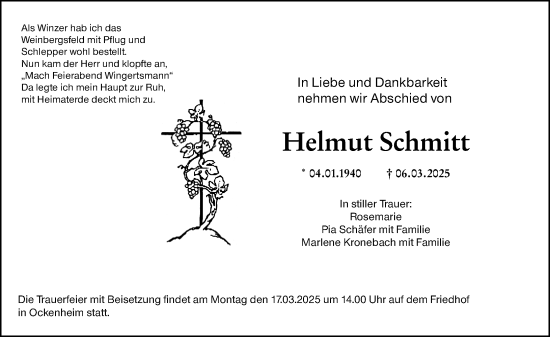 Traueranzeige von Helmut Schmitt von Allgemeine Zeitung Rheinhessen-Nahe