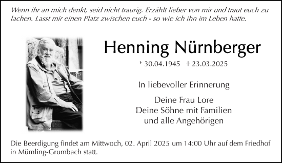 Traueranzeige von Henning Nürnberger von Odenwälder Echo