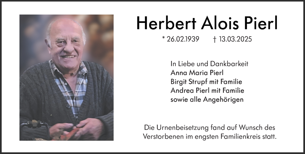  Traueranzeige für Herbert Alois Pierl vom 29.03.2025 aus Groß-Gerauer Echo