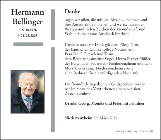 Traueranzeige von Hermann Bellinger von Nassauische Neue Presse
