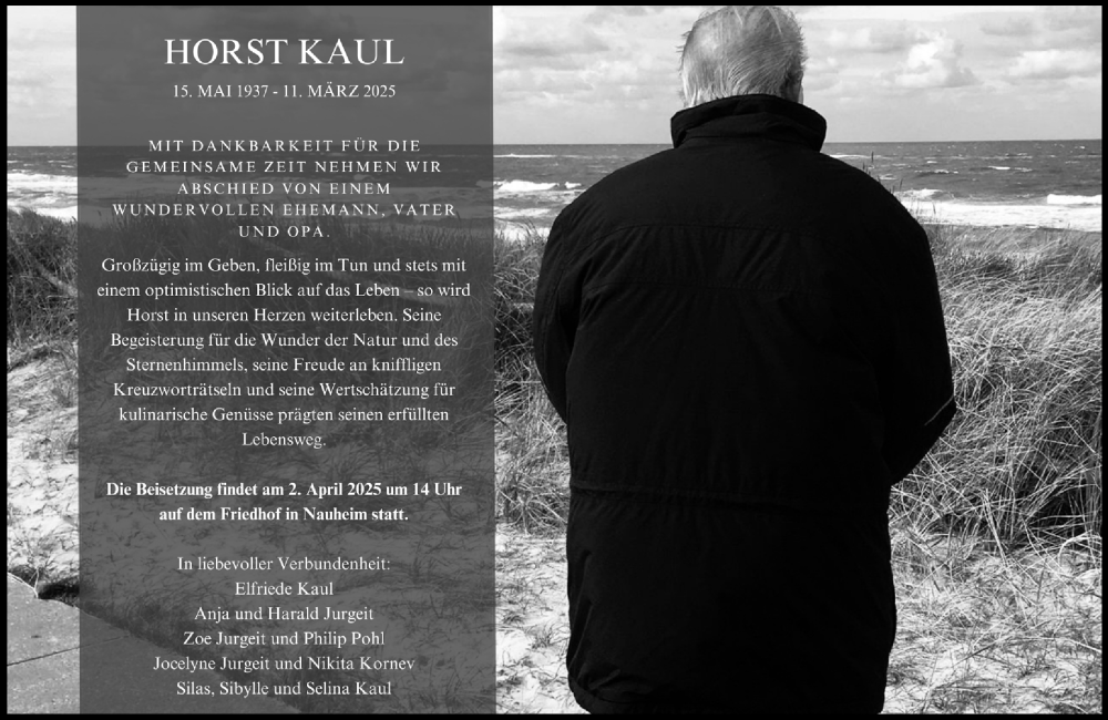  Traueranzeige für Horst Kaul vom 22.03.2025 aus Rüsselsheimer Echo