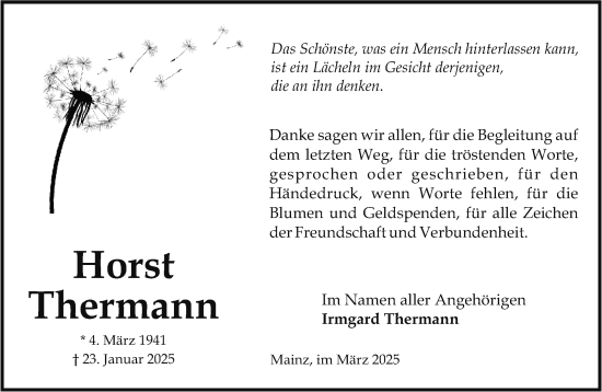 Traueranzeige von Horst Thermann von Allgemeine Zeitung Mainz
