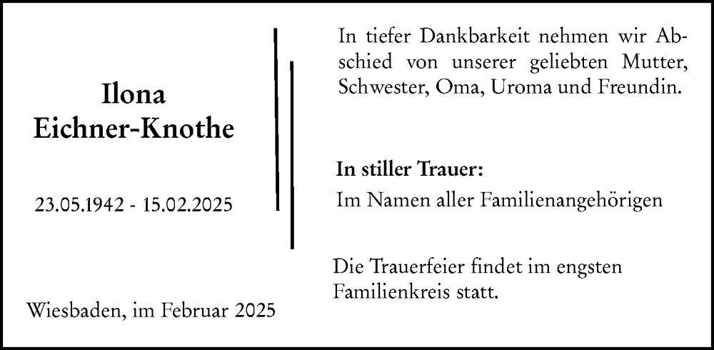  Traueranzeige für Ilona Eichner-Knothe vom 01.03.2025 aus Wiesbadener Kurier