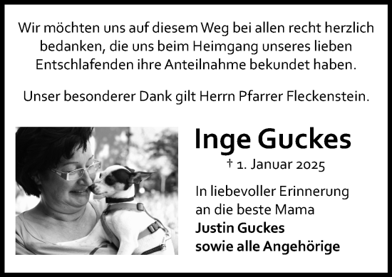 Traueranzeige von Inge Guckes von Allgemeine Zeitung Mainz