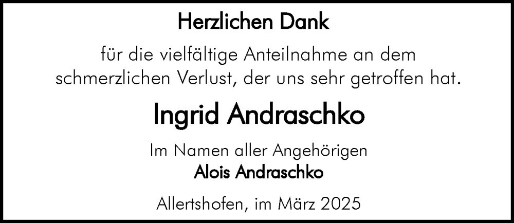  Traueranzeige für Ingrid Andraschko vom 29.03.2025 aus Darmstädter Echo