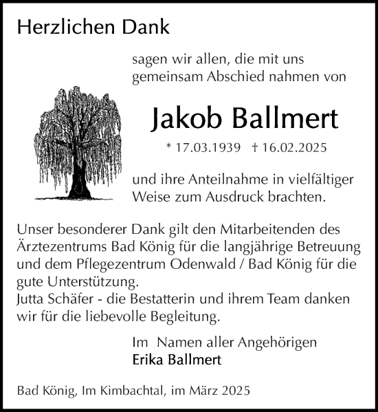 Traueranzeige von Jakob Ballmert von Odenwälder Echo