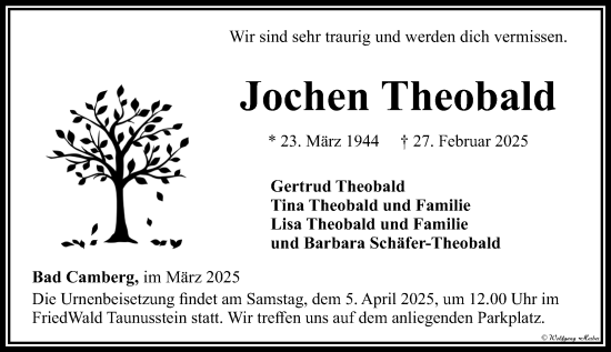 Traueranzeige von Jochen Theobald von Camberger Anzeiger