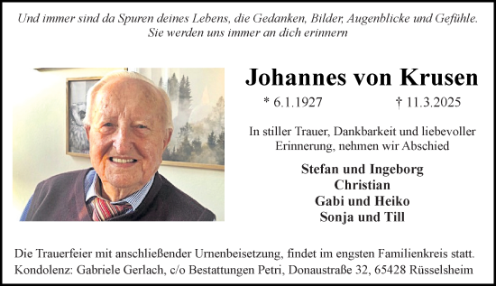Traueranzeige von Johannes von Krusen von Rüsselsheimer Echo