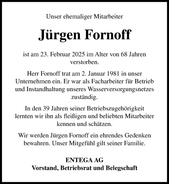 Traueranzeige von Jürgen Fornoff von Odenwälder Echo