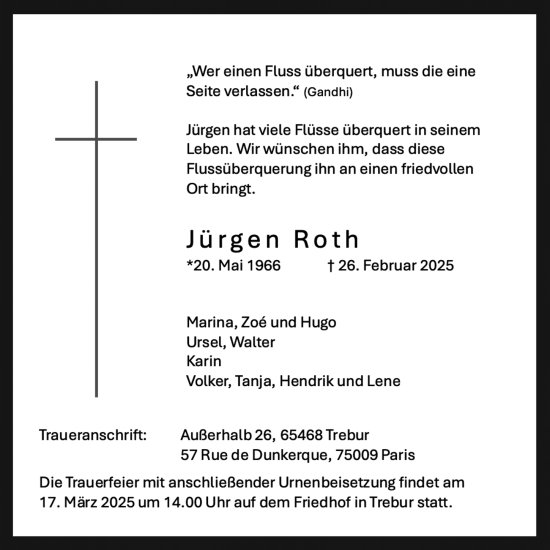 Traueranzeige von Jürgen Roth von Groß-Gerauer Echo