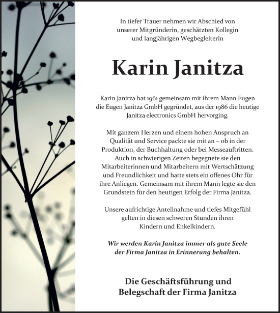 Traueranzeige von Karin Janitza von Weilburger Tageblatt