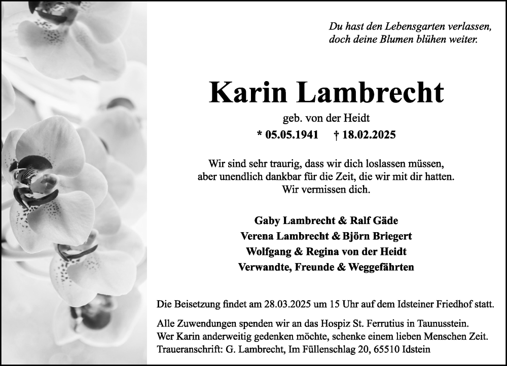  Traueranzeige für Karin Lambrecht vom 06.03.2025 aus Camberger Anzeiger