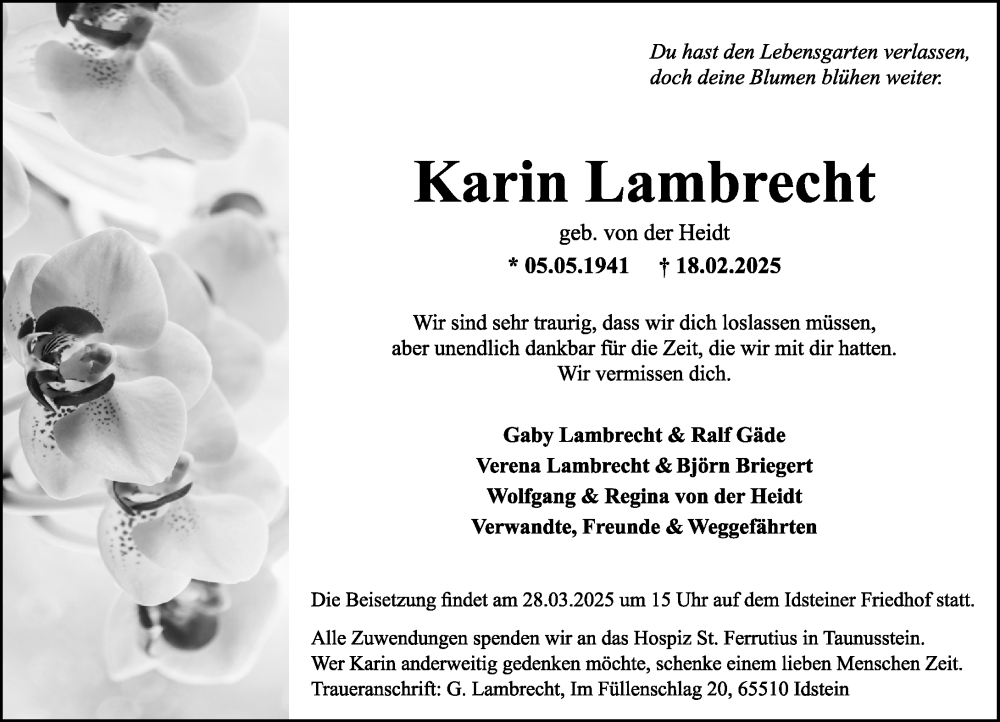 Traueranzeige für Karin Lambrecht vom 08.03.2025 aus Idsteiner Land/Untertaunus