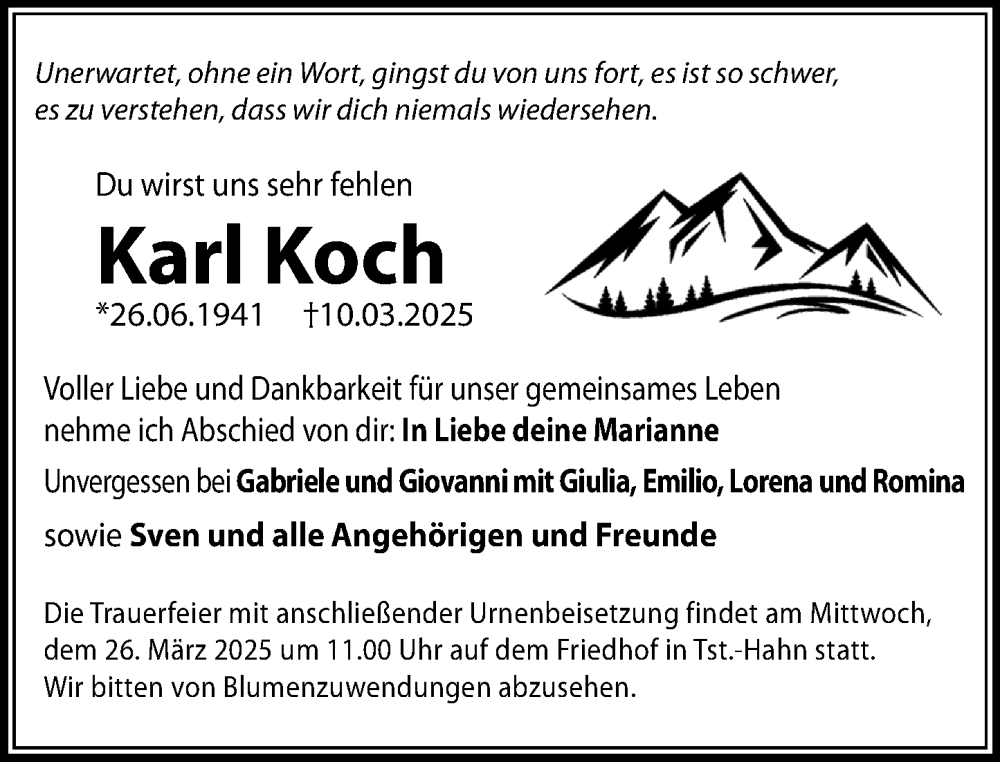  Traueranzeige für Karl Koch vom 15.03.2025 aus Wiesbadener Kurier