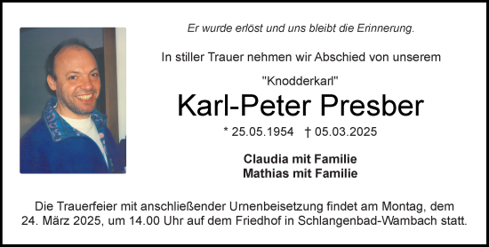 Traueranzeige von Karl-Peter Presber von Wiesbadener Kurier