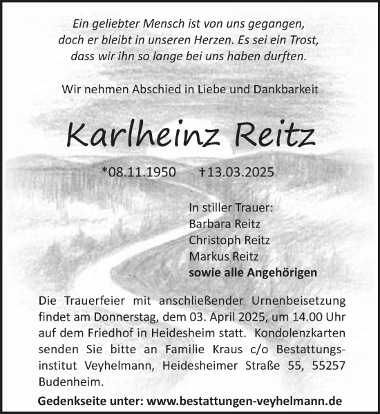 Traueranzeige von Karlheinz Reitz von Allgemeine Zeitung Rheinhessen-Nahe
