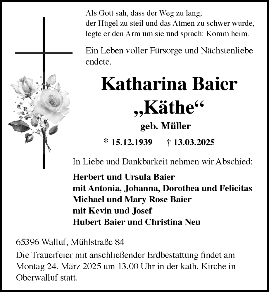  Traueranzeige für Katharina Baier vom 22.03.2025 aus Rheingau Kurier