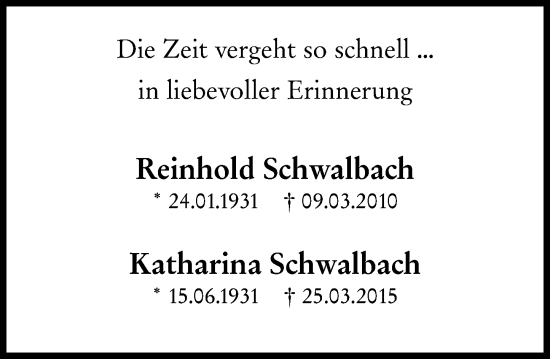 Traueranzeige von Katharina Schwalbach von Wiesbadener Kurier