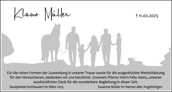 Traueranzeige von Klaus Müller von Hinterländer Anzeiger