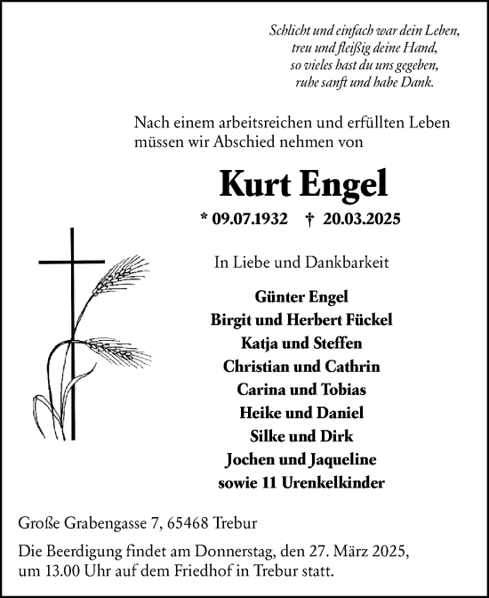 Traueranzeige von Kurt Engel von Groß-Gerauer Echo