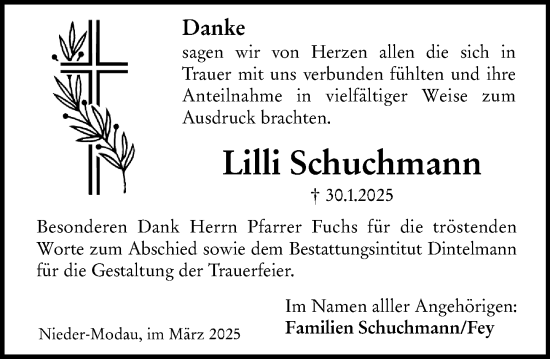 Traueranzeige von Lilli Schuchmann von Darmstädter Echo