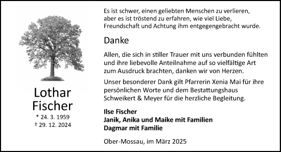 Traueranzeige von Lothar Fischer von Odenwälder Echo
