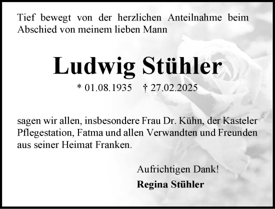 Traueranzeige von Ludwig Stühler von Allgemeine Zeitung Mainz