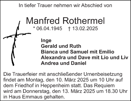 Traueranzeige von Manfred Rothermel von Starkenburger Echo