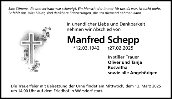 Traueranzeige von Manfred Schepp von Idsteiner Land/Untertaunus
