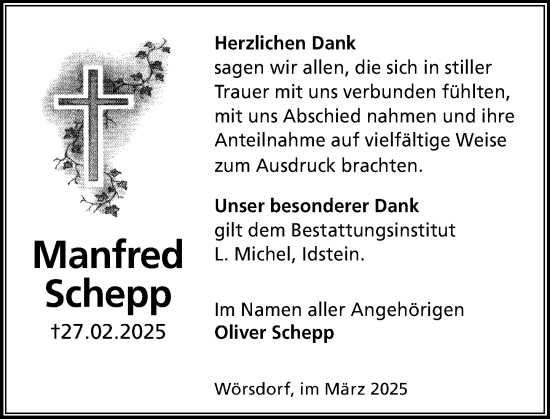 Traueranzeige von Manfred Schepp von Idsteiner Land/Untertaunus