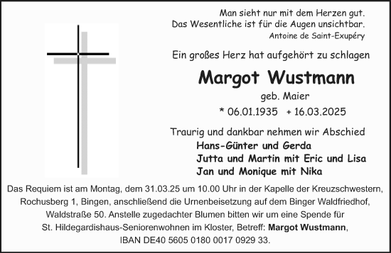 Traueranzeige von Margot Wustmann von Allgemeine Zeitung Rheinhessen-Nahe