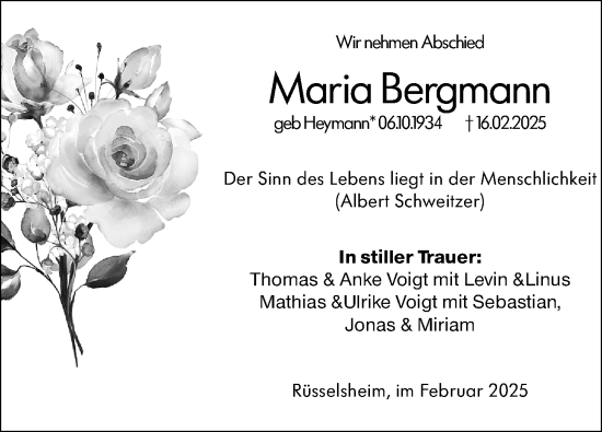 Traueranzeige von Maria Bergmann von Rüsselsheimer Echo